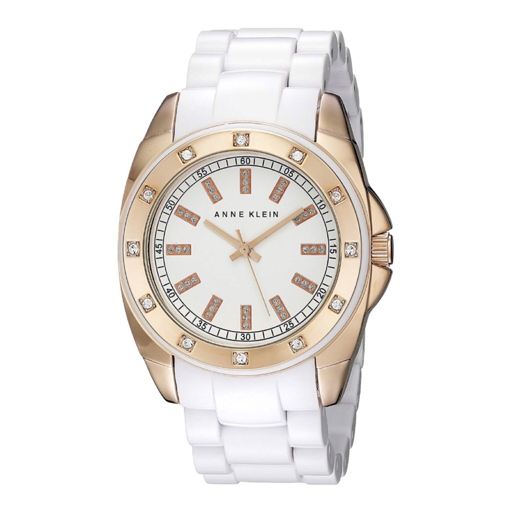 Anne Klein white & rose gold swarovski watch